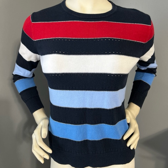 Brooks Brothers Sweaters - Brooks Brothers Red white Blue Striped Crewneck 3/4 sleeve Sweater